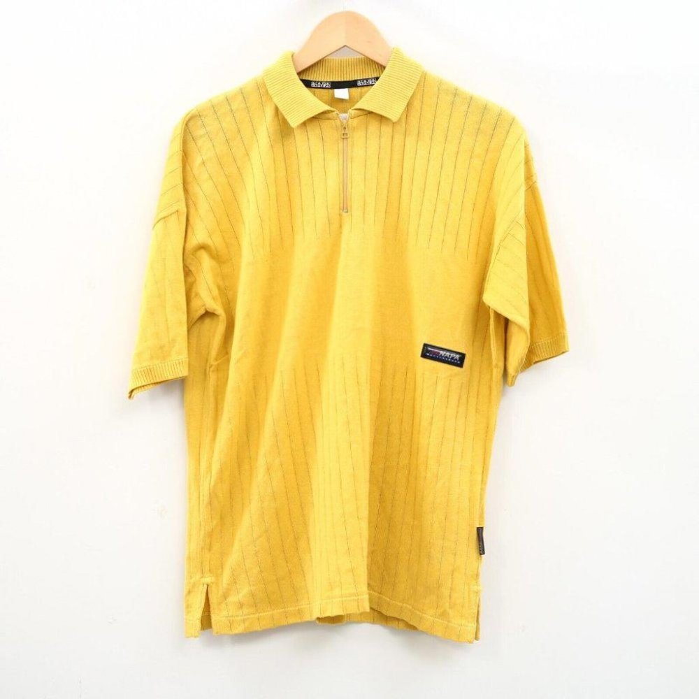 Napapijri Solid Polo T-Shirt Men's Short Sleeve Collared Cotton Yellow M